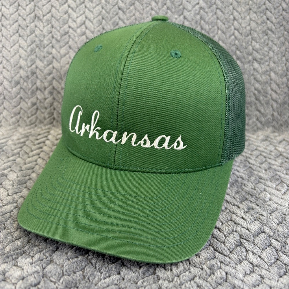 Arkansas Script Trucker Hat Green Yupoong Snapback Mesh Cap 0617